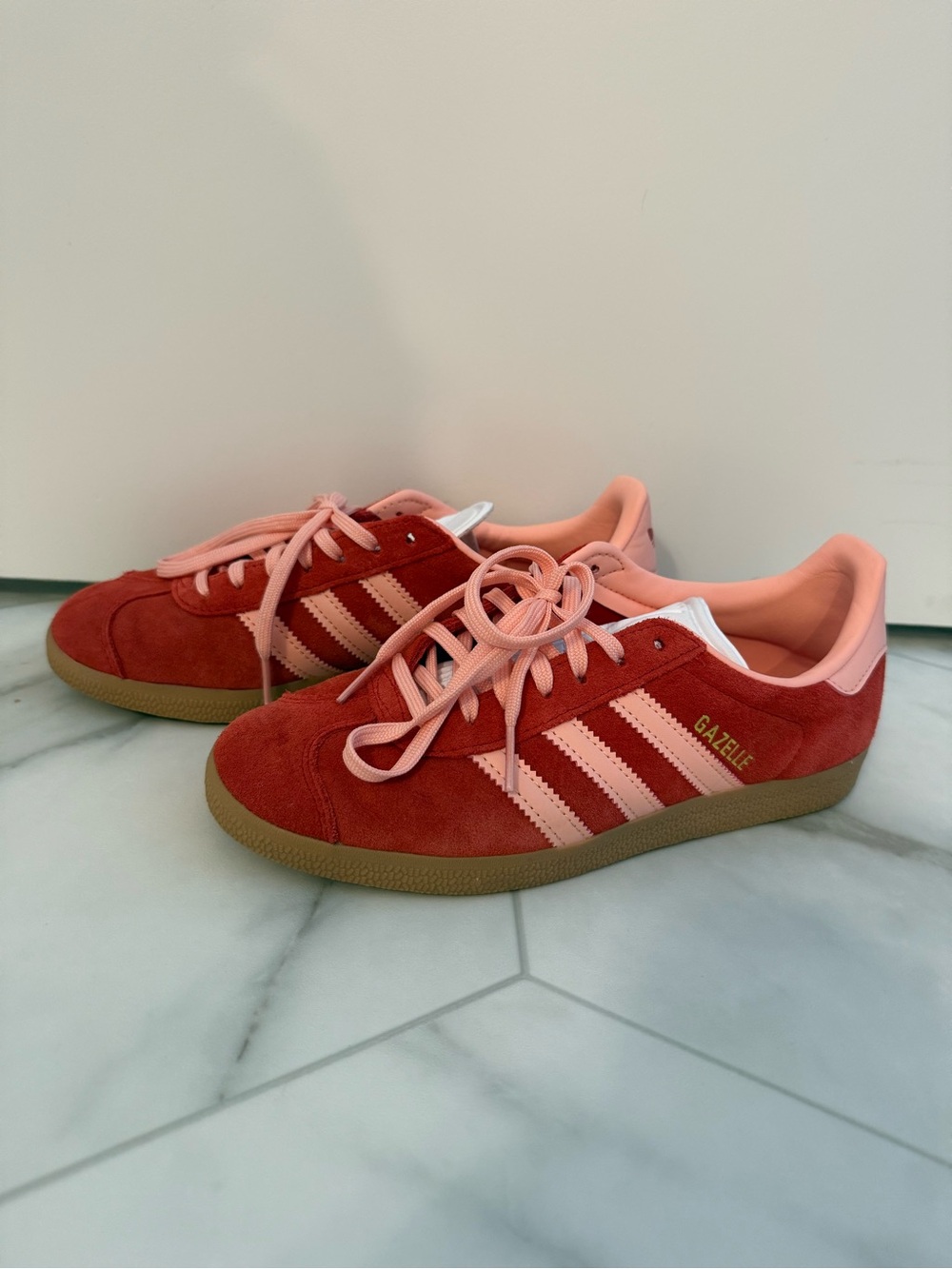 adidas Gazelle Suede Sneakers in Coral & Light Pink